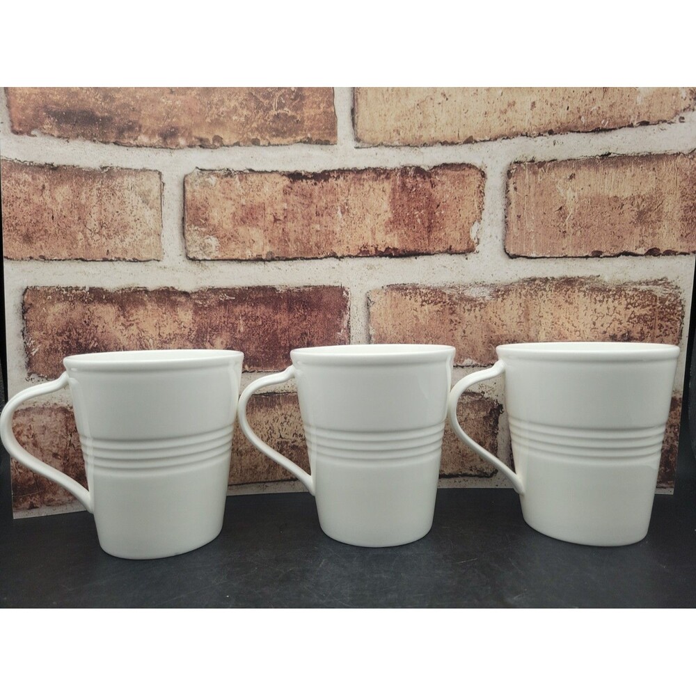 LENOX TIN CAN ALLEY Seven WHITE- 4" x 3 1/2" Set of 3 Mug/ Cups Bone China USA